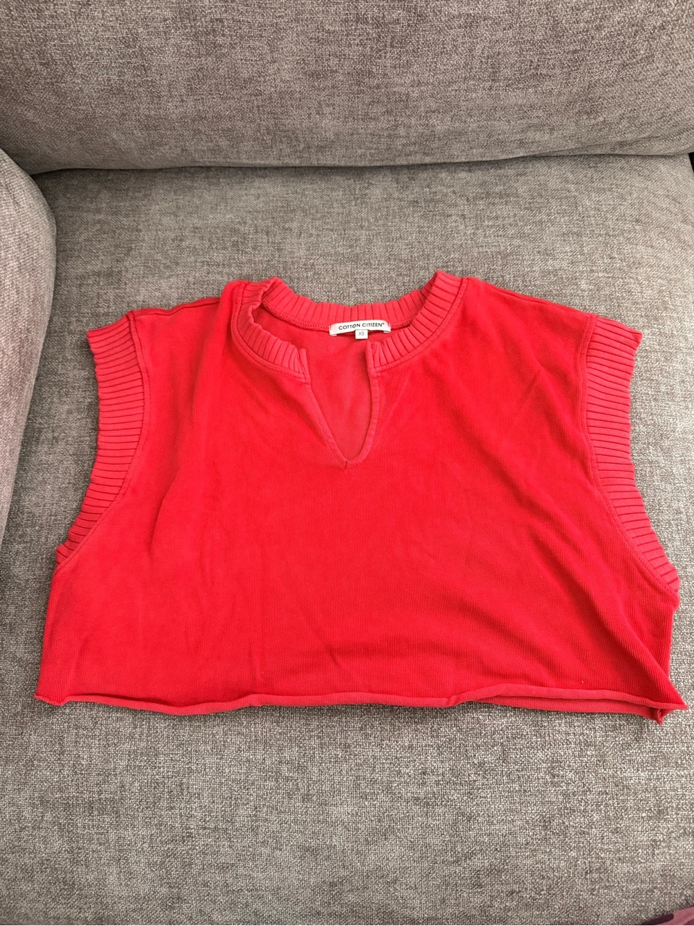Cotton Citizen Red Rib-Trim Cropped Sleeveless Top